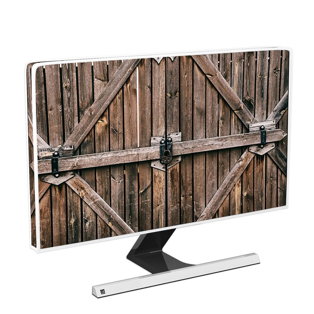 Baocicco Old Wood Gate Waterproof Screen TV Cover 75 Inch Vintage Wooden Barn Door Anti-Scratch Anti-Static Protective Sleeve for LCD LED PC Desktop and Home Hanging TVRustic Farmhouse