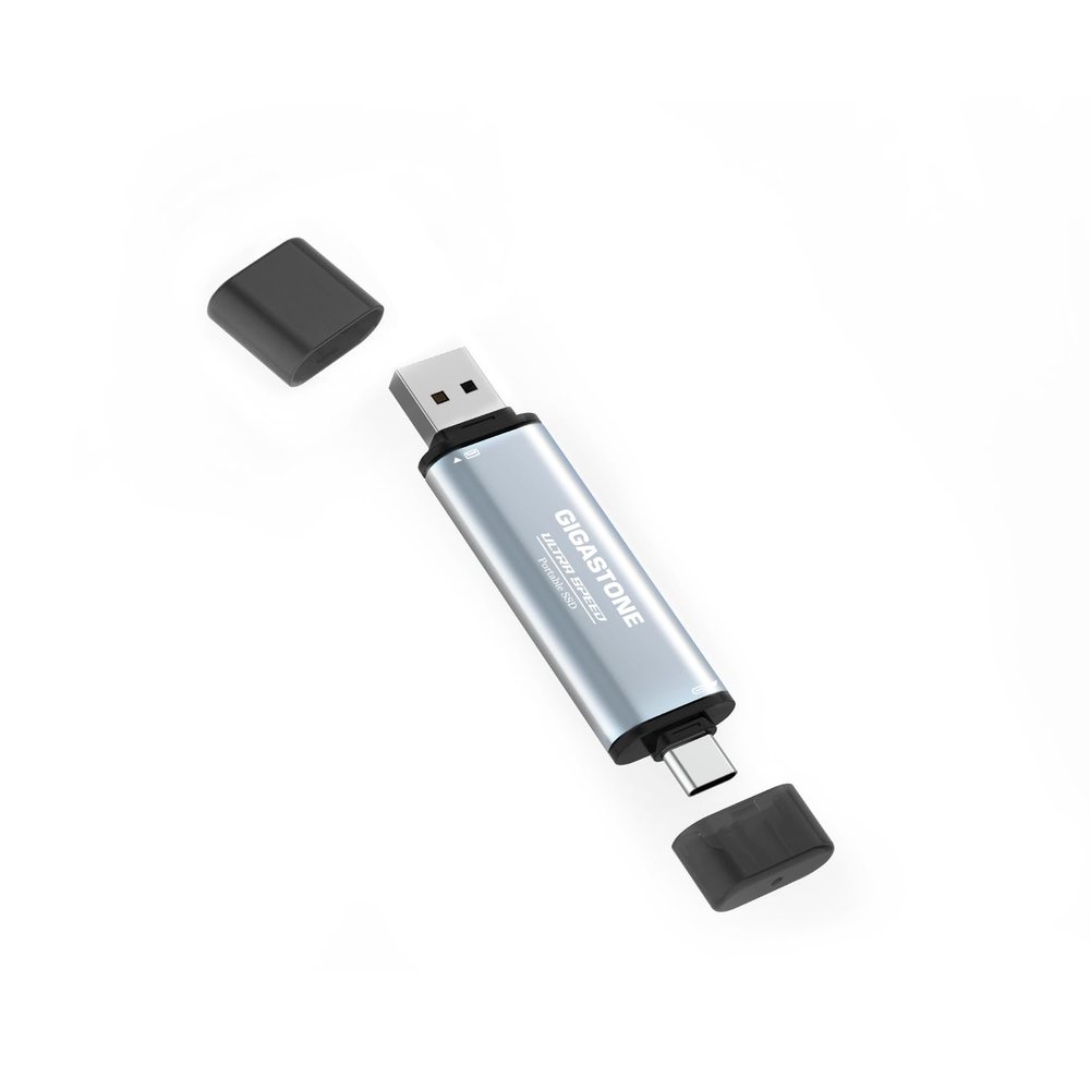 Gigastone Duo Go USB-A+C 2TB Dual External Portable SSD 1,050MB/s Glossy Surface, Supports Apple 4K 60fps ProRes HDR Video Recording USB3.2 Gen 2 for iPhone 16 PS5 Mac iPad Laptop Android