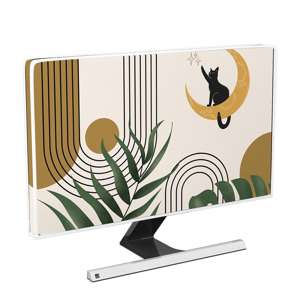 Baocicco Boho Moon Cat Waterproof Television Cover 45,46,47,48 Inch Bohemian Green Plants Striped TV Dust Cover Antistatic Television Covers Dustproof TV Screen Covers for Television LED LCD OLED
