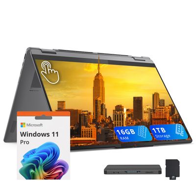 Lenovo Yoga 7i 2-in-1 16" 2K Touchscreen Laptop, Intel Ultra 5 226V, 16GB LPDDR5X, 1TB(512GB SSD+512GB Docking Station), Intel Arc Graphics, Backlit Keyboard, Fingerprint, Wi-Fi 7, Win 11 Pro, Gray