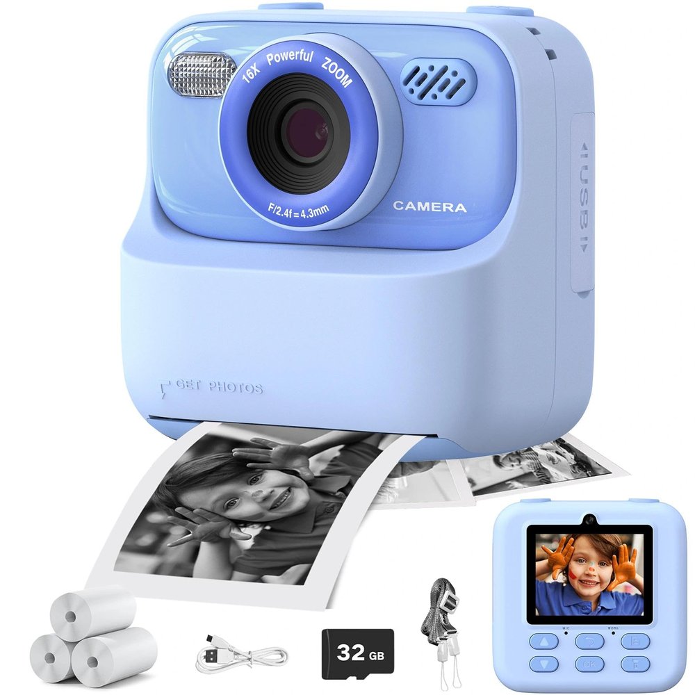 BEBERISI Kids Camera Instant Print Photo,HD Digital Camera Toy for Boys & Girls Ages 3 4 5 6 7 8 9 10 11 12 Year Old Christmas & Birthday PresentBlue