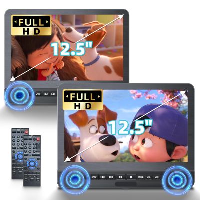 12.5'' DVD Player for Car with Dual Screen, Headrest DVD Player for Kids Play A Same or Two Different Movies, Support USB/SD, Portable DVD Player for Car Last Memory