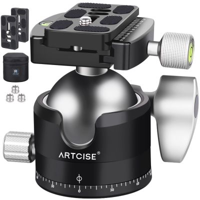 ARTCISE Low Profile Tripod Ball Head 56mm Ball CNC Aluminum Alloy Arca-Swiss Panorama Heavy Duty Tripod Head for DSLR Video Camera Monopods Tripod Camcorder Slider Max Loading 88lbs/40kg