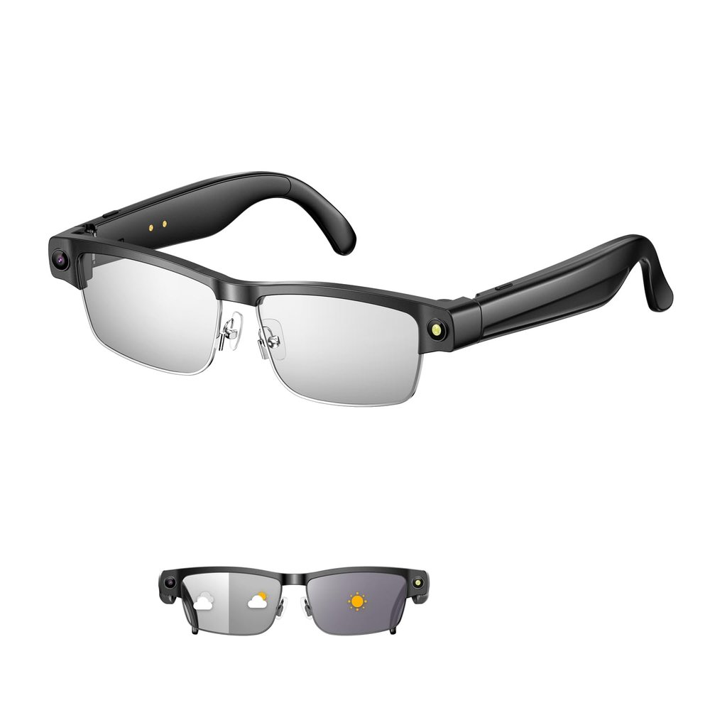 CatXQ AI Smart Bluetooth Glasses with Camera & Photochromic Lenses - 8MP HD/1200P Stabilized Video/Photo | Real-Time Translation | Calls & Music | Voice Control - Blue Light Blocking