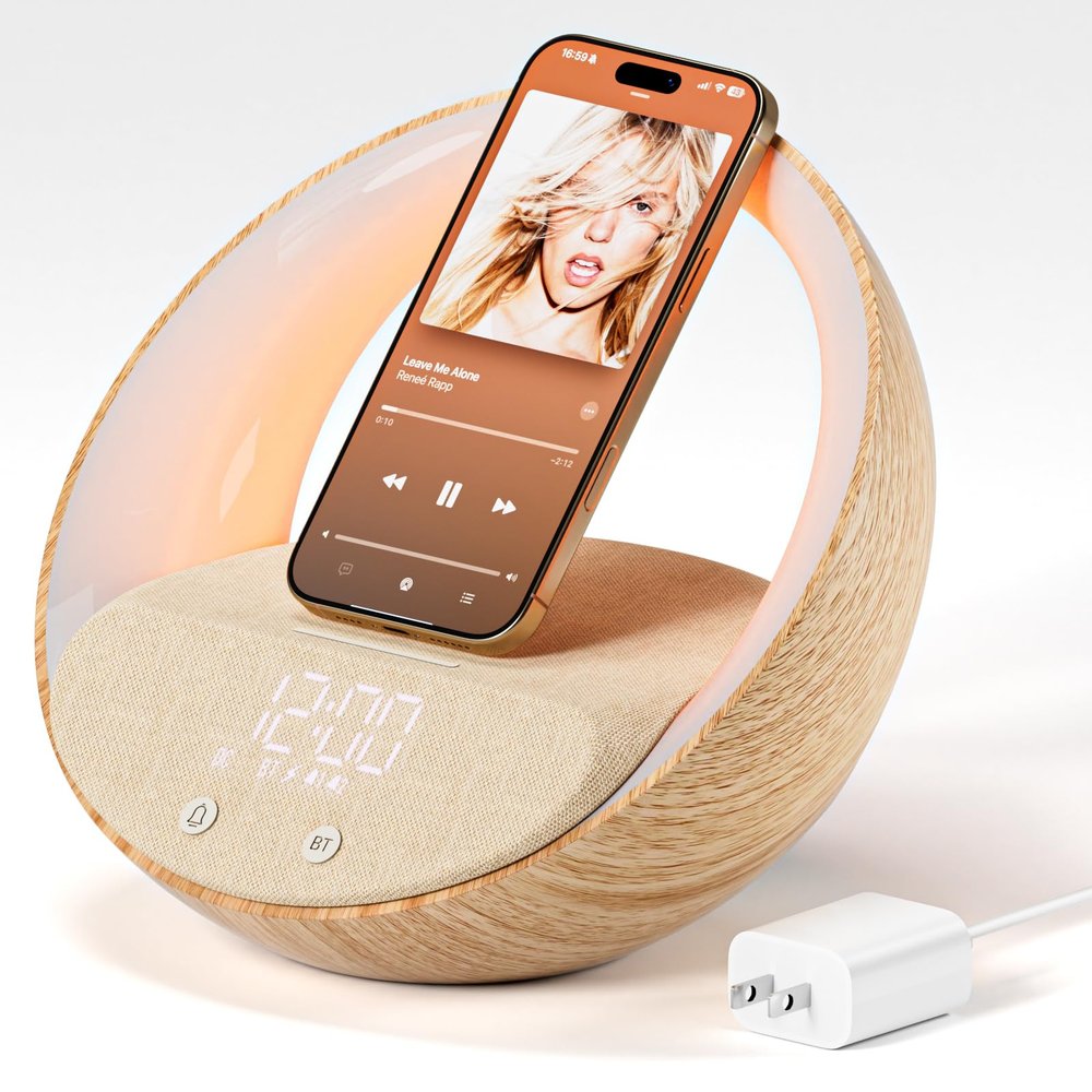 FUNFOR Bluetooth Speaker, 15W Fast Wireless Charging for Bedroom, Adjustable LED Night Light, 10W Portable Wireless Audio, Bluetooth 5.3 Speakers Wireless for iPhone, 2400mAh