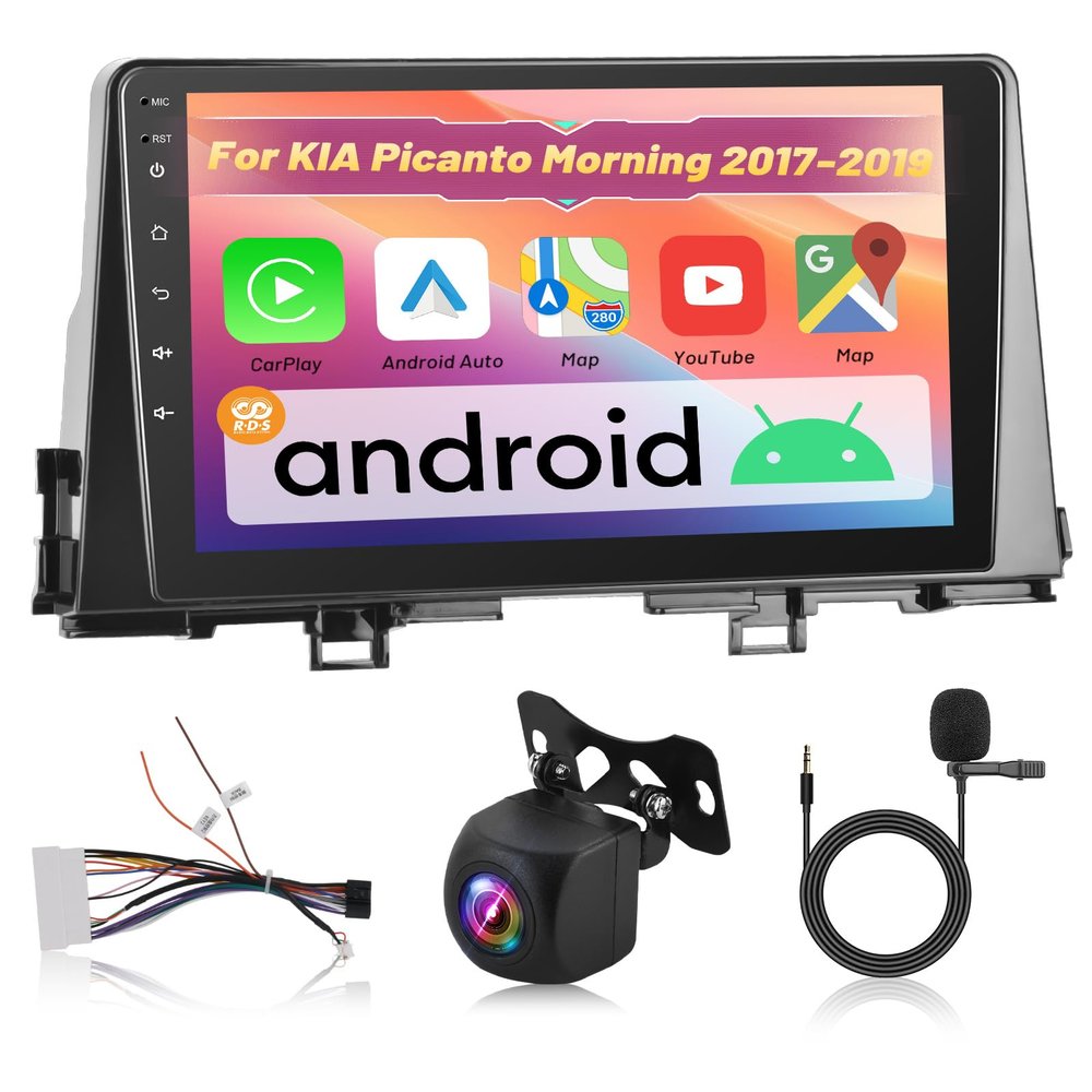 2+64G Wireless Carplay Android Car Stereo for KIA Picanto Morning 2017 2018 2019-9 Inch Android Auto Touchscreen Radio with WiFi, GPS Navigation, Equalizer, SWC, Mirror Link + AHD Backup Camera