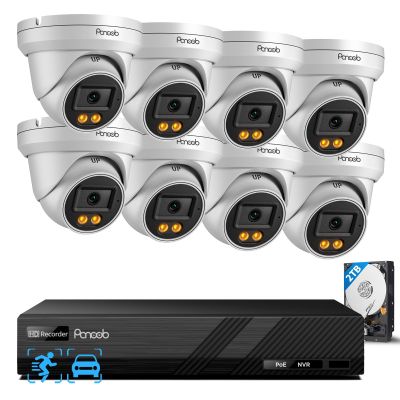 PANOOB Security Camera System PoE, 8X 4MP Wired Bullet IP Cameras Outdoor Built-in Microphone, AI Human Vehicle Detection, 5MP 8CH NVR with 2TB HDD, Smart Color Night Vision, PD93BA0808-4MD