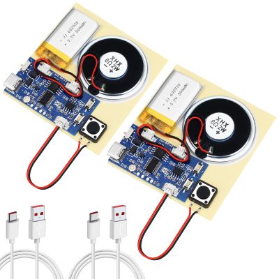 2PCS Sound Recorder Module DIY Music Voice Recording Module Chip with Speaker,Type-C Cable,Easy Recording Capability16 Minutes Music for Personalized Greetings, Holiday Crafts Cards with Manual