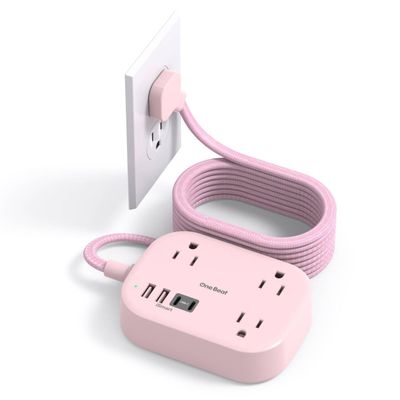 Cruise Ship Essentials,Travel Power Strip with USB C,Flat Plug Extension Cord 10 FT with 3 Outlets 4 USB Ports(2 USB C),Desk Wall Outlet Extender,Non Surge Protector for Cruise,Dorm Room,ETL,Pink