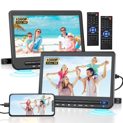 10.5" Dual Headrest DVD Player for Kids, DVD Player for Car with HDMI Input, Car DVD Player Dual Screen AV Out, Portable DVD Player Support USB/CD/DVD, Mounting Brackets and Straps