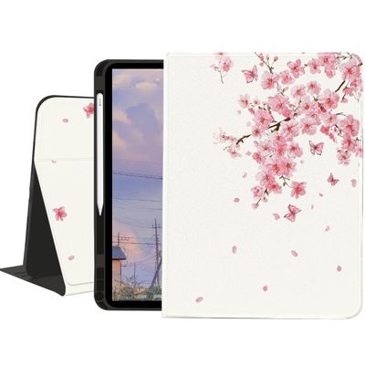 Cherry Blossom Case for iPad 9th/8th/7th Generation 10.2" 2021/2020/2019,Floral Flower Textured Folio Case with Pencil Holder Multi-Angle View Adjustable Stand Auto Wake/Sleep Cover for Women