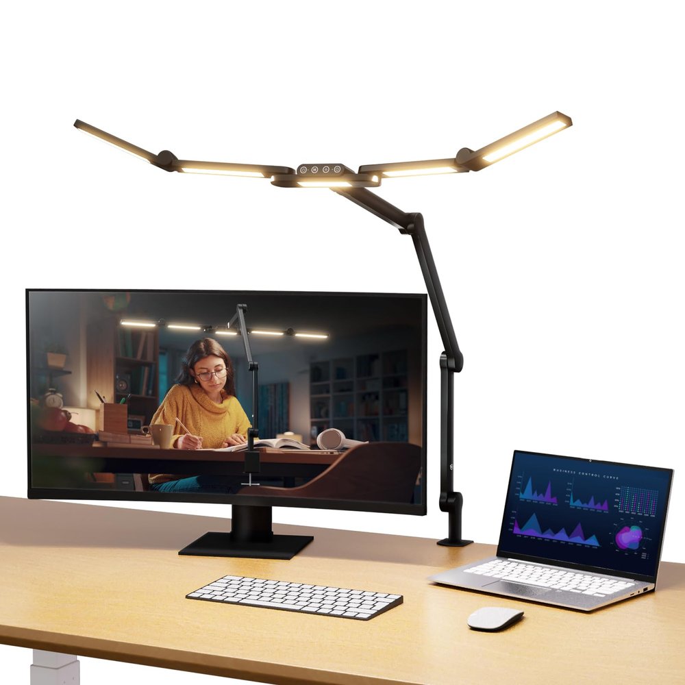 NEEWER Basics 32.5" Clip On Desktop LED Light for Home Office, 23W LED Dimmable Architect Lamp with Table Desk Clamp, 5 Light Bars, Computer Drafting Video Conference Atmosphere Lighting, DL01