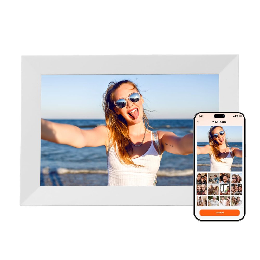 10.1" WiFi Digital Picture Frame, 1280 * 800 HD IPS Touch Screen Electronic Picture Frame slideshow, Support Micro SD Card, Auto-Rotate, Share Photos/Videos Remotely via Free APP Anywhere