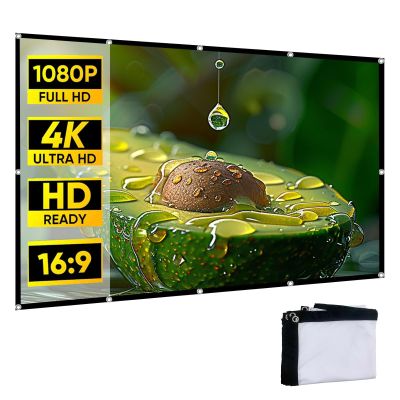 16:9 HD Foldable Portable Outdoor Projector Screen, Anti-Crease Movie Projection Screens with Carry Bag, Hooks, Ropes, Idea for Home Cinema, Garden Party(133in)