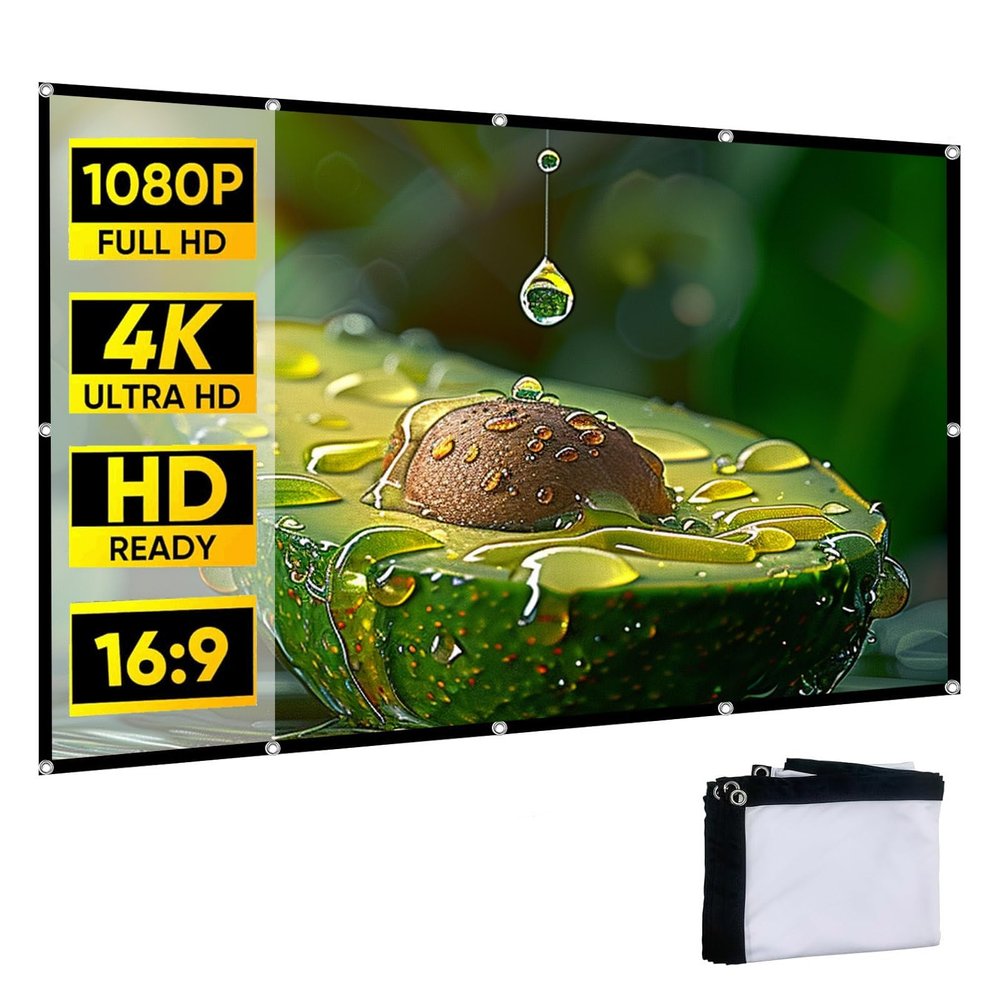 16:9 HD Foldable Portable Outdoor Projector Screen, Anti-Crease Movie Projection Screens with Carry Bag, Hooks, Ropes, Idea for Home Cinema, Garden Party(133in)