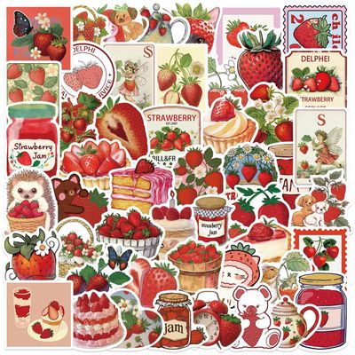 50 Pcs Cute Red Strawberry Stickers Boys Girls Kids Teens, Waterproof Stickers for Phone Laptop Flasks Water Bottle Luggage Scrapbook Cup Bike Car, Cute Decals Stickers Pack(Strawberry)