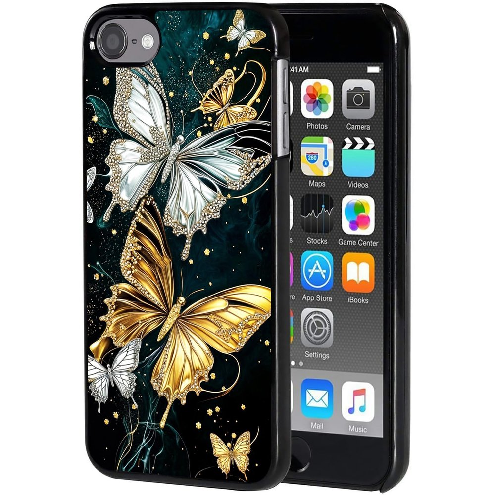 AIRWEE Case for iPod Touch 5th/6th/7th Generation, Slim Fit Shockproof & Lightweight Durable Cover for Apple iPod Touch, Drop Protection Hard PC Shell for Women Girls Men, Platinum Butterfly