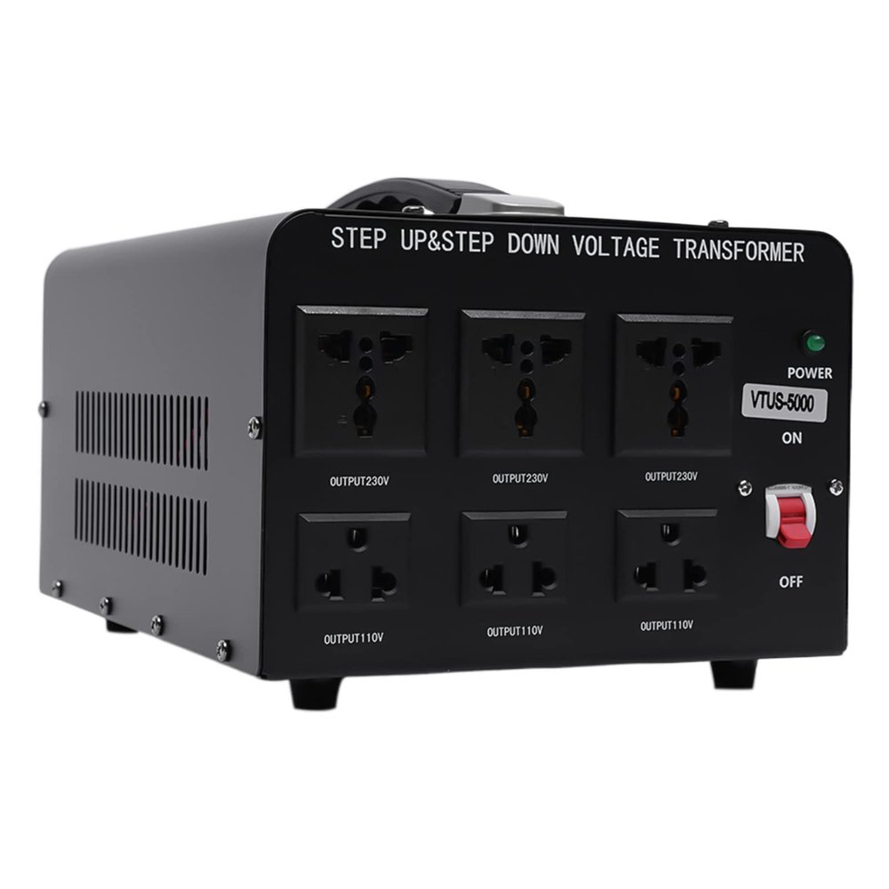 5000W Voltage Converter Transformer Step Up/Down 110V/230V Heavy Duty Transformer Power Converter Automatic Voltage Regulator Circuit Breaker Protection 3 EU Sockets 3 US Sockets