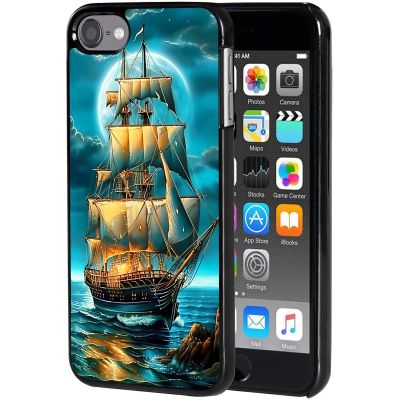AIRWEE Case for iPod Touch 5th/6th/7th Generation, Slim Fit Shockproof & Lightweight Durable Cover for Apple iPod Touch, Drop Protection Hard PC Shell for Women Girls Men, Moon Pirate Ship