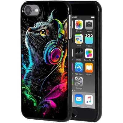 AIRWEE Case for iPod Touch 5th/6th/7th Generation, Slim Fit Shockproof & Lightweight Durable Cover for Apple iPod Touch, Drop Protection Hard PC Shell for Women Girls Men, Music Cat