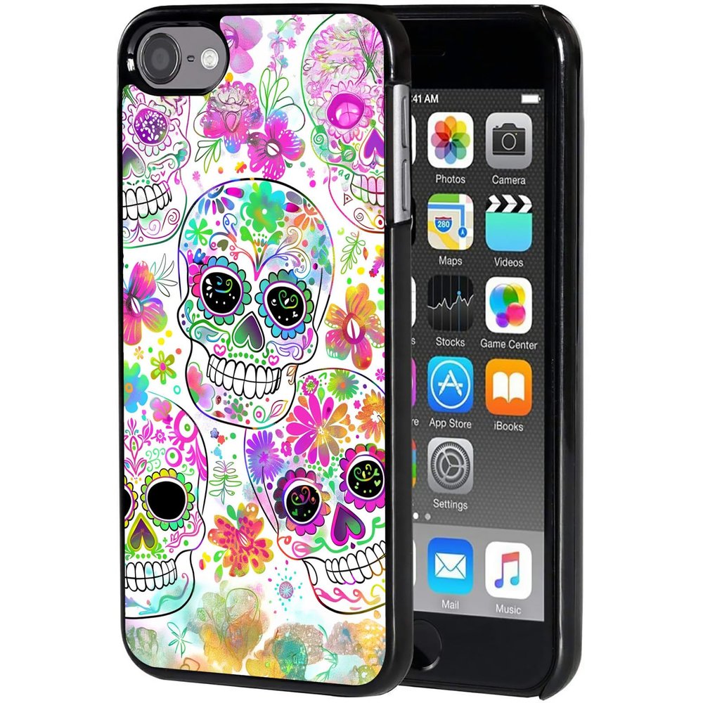 AIRWEE Case for iPod Touch 5th/6th/7th Generation, Slim Fit Shockproof & Lightweight Durable Cover for Apple iPod Touch, Drop Protection Hard PC Shell for Women Girls Men, Sugar Skulls