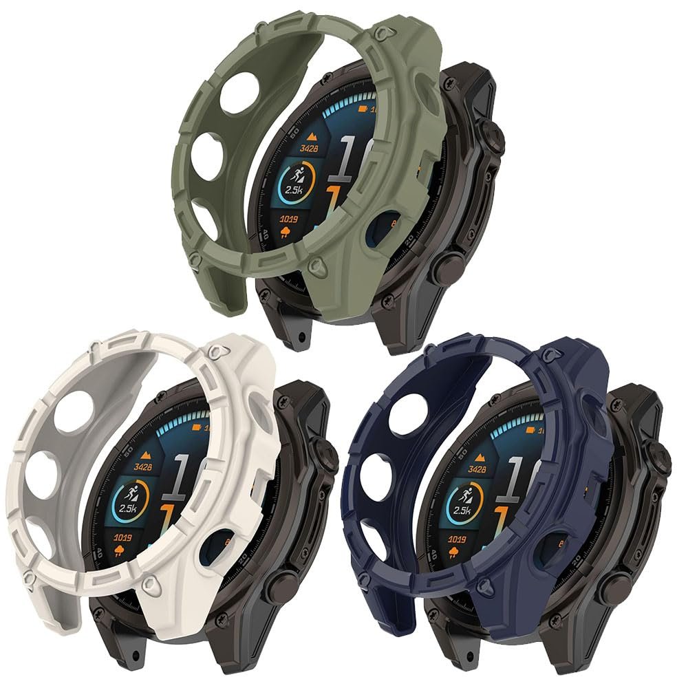 3 Pack Case for Garmin Quatix 8 51mm Screen Protector Protective Case, Flexible TPU Screen Protector Case Scratch-Resistant Cover Protective Case for Fenix 8 Solar 51 mm (Beige/Green/Blue)