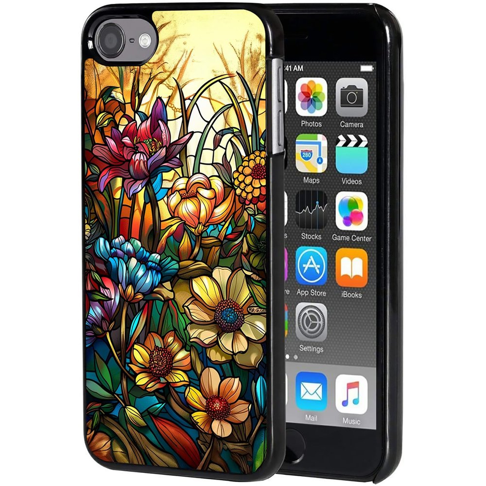AIRWEE Case for iPod Touch 5th/6th/7th Generation, Slim Fit Shockproof & Lightweight Durable Cover for Apple iPod Touch, Drop Protection Hard PC Shell for Women Girls Men, Glass Flower
