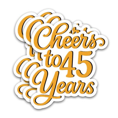 (3PCS) Cheers to 45 Years Sticker, Happy 45th Birthday and Anniversary Party Decoration Vinyl Decals, Waterproof Stickers for Gift Wrapping, Water Bottles, Scrapbooks, Laptops, 3"