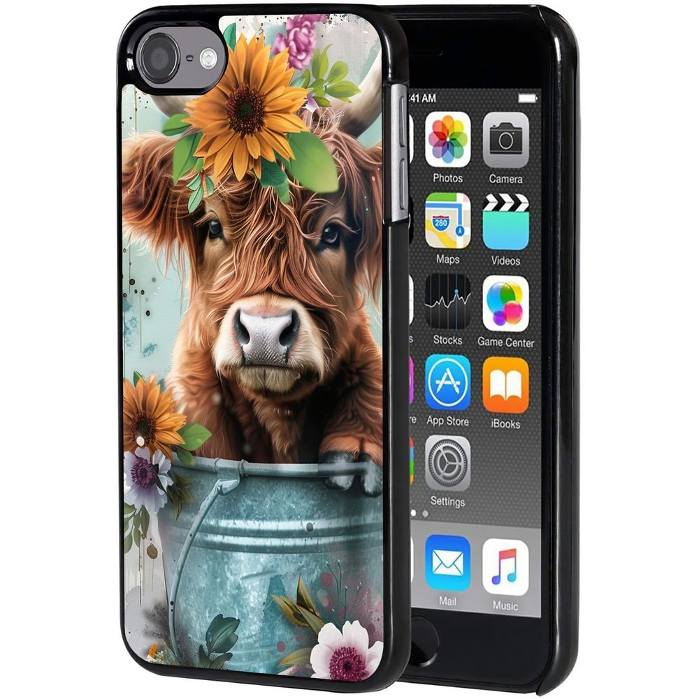 AIRWEE Case for iPod Touch 5th/6th/7th Generation, Slim Fit Shockproof & Lightweight Durable Cover for Apple iPod Touch, Drop Protection Hard PC Shell for Women Girls Men, Cute Iron Barrel Cow