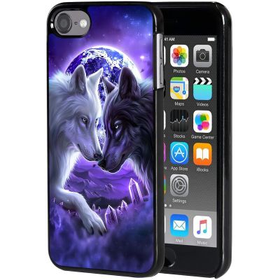 AIRWEE Case for iPod Touch 5th/6th/7th Generation, Slim Fit Shockproof & Lightweight Durable Cover for Apple iPod Touch, Drop Protection Hard PC Shell for Women Girls Men, Black and White Wolf