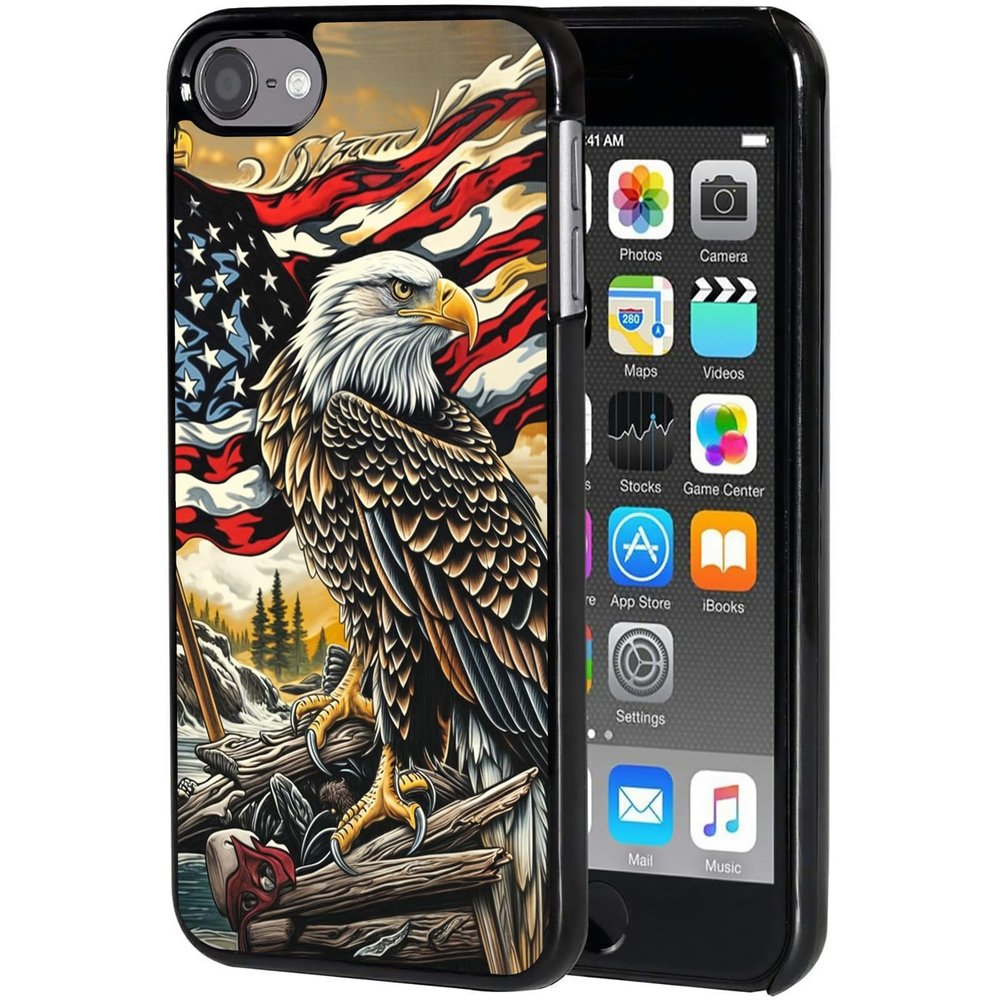 AIRWEE Case for iPod Touch 5th/6th/7th Generation, Slim Fit Shockproof & Lightweight Durable Cover for Apple iPod Touch, Drop Protection Hard PC Shell for Women Girls Men, Eagle Flag