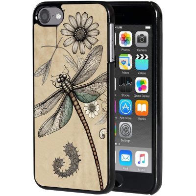 AIRWEE Case for iPod Touch 5th/6th/7th Generation, Slim Fit Shockproof & Lightweight Durable Cover for Apple iPod Touch, Drop Protection Hard PC Shell for Women Girls Men, Vintage Dragonfly