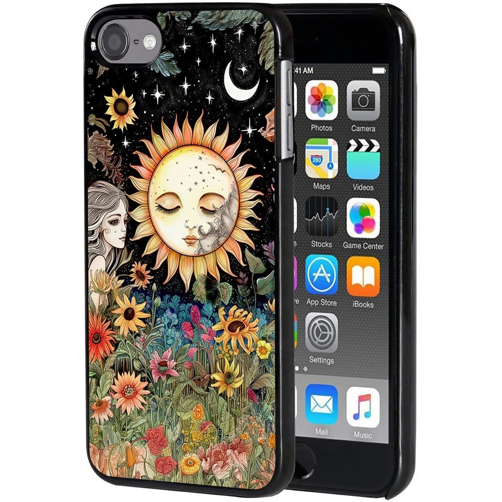 AIRWEE Case for iPod Touch 5th/6th/7th Generation, Slim Fit Shockproof & Lightweight Durable Cover for Apple iPod Touch, Drop Protection Hard PC Shell for Women Girls Men, Floral Sun Girl