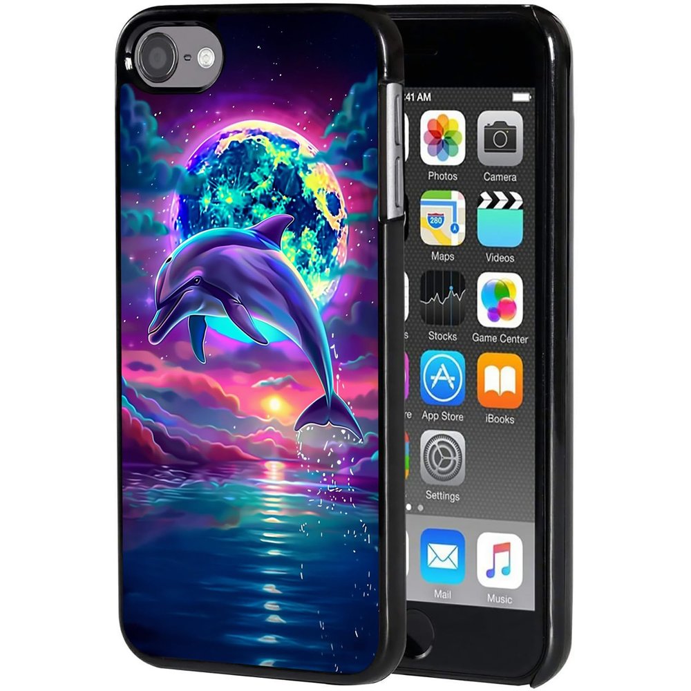 AIRWEE Case for iPod Touch 5th/6th/7th Generation, Slim Fit Shockproof & Lightweight Durable Cover for Apple iPod Touch, Drop Protection Hard PC Shell for Women Girls Men, Moon Dolphins