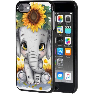 AIRWEE Case for iPod Touch 5th/6th/7th Generation, Slim Fit Shockproof & Lightweight Durable Cover for Apple iPod Touch, Drop Protection Hard PC Shell for Women Girls Men, Sunflower Elephant