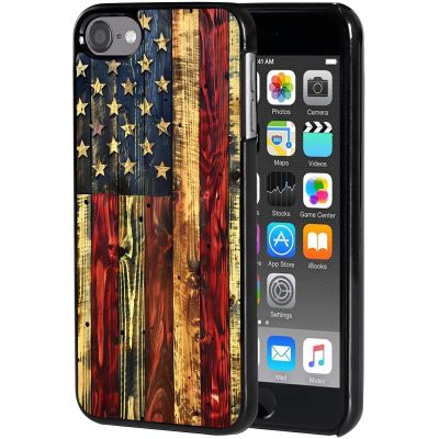 AIRWEE Case for iPod Touch 5th/6th/7th Generation, Slim Fit Shockproof & Lightweight Durable Cover for Apple iPod Touch, Drop Protection Hard PC Shell for Women Girls Men, Wood Grain Flag