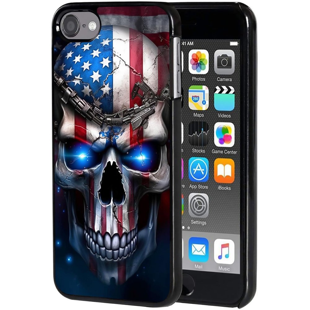AIRWEE Case for iPod Touch 5th/6th/7th Generation, Slim Fit Shockproof & Lightweight Durable Cover for Apple iPod Touch, Drop Protection Hard PC Shell for Women Girls Men, Robot Flag Skull