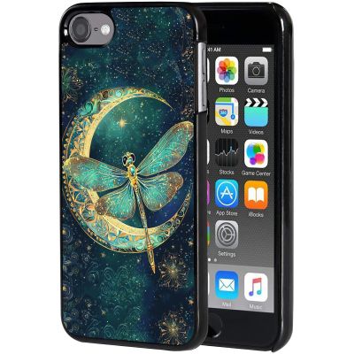AIRWEE Case for iPod Touch 5th/6th/7th Generation, Slim Fit Shockproof & Lightweight Durable Cover for Apple iPod Touch, Drop Protection Hard PC Shell for Women Girls Men, Moon Dragonfly