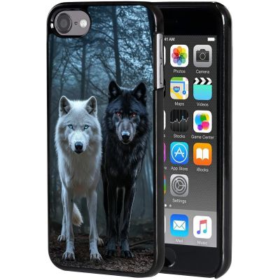 AIRWEE Case for iPod Touch 5th/6th/7th Generation, Slim Fit Shockproof & Lightweight Durable Cover for Apple iPod Touch, Drop Protection Hard PC Shell for Women Girls Men, Black and White Forest Wolf