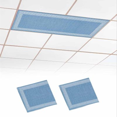 Fluorescent Light Covers for Ceiling Lights 2 Pack, Sky Blue Retro Greek Key Magnetic Classroom Light Covers 4x2 Feet, Geometric Greece Ancient Meander Fret Fluorescent Ceiling Filters for Office