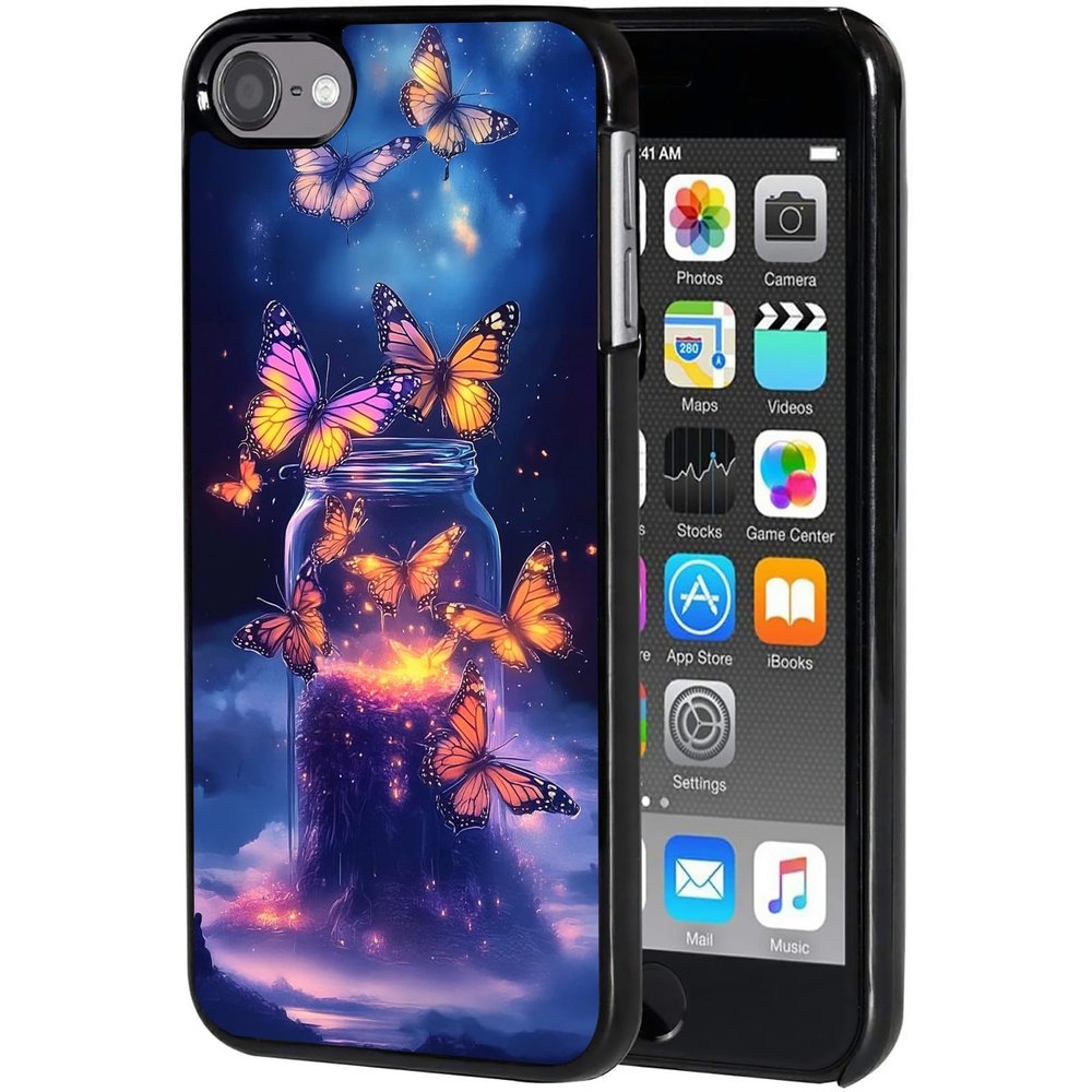 AIRWEE Case for iPod Touch 5th/6th/7th Generation, Slim Fit Shockproof & Lightweight Durable Cover for Apple iPod Touch, Drop Protection Hard PC Shell for Women Girls Men, Flash Butterfly