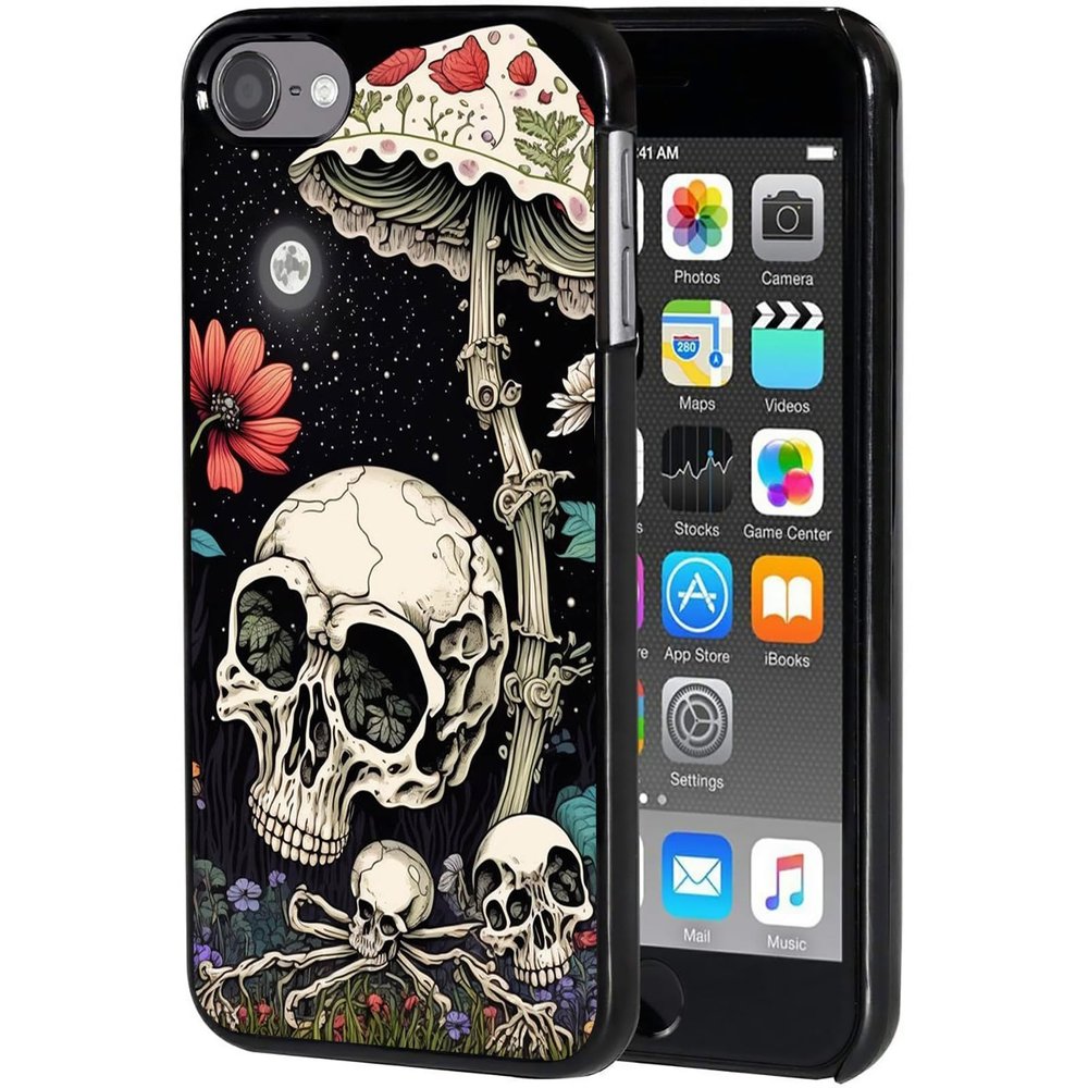 AIRWEE Case for iPod Touch 5th/6th/7th Generation, Slim Fit Shockproof & Lightweight Durable Cover for Apple iPod Touch, Drop Protection Hard PC Shell for Women Girls Men, Mushroom Skull