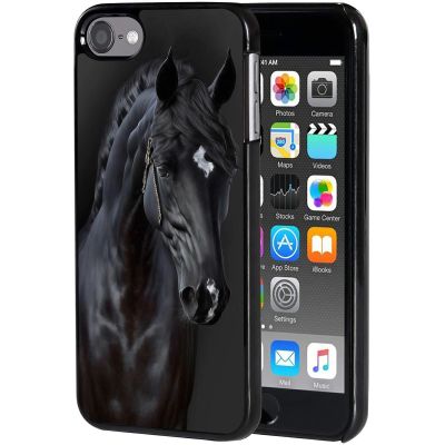 AIRWEE Case for iPod Touch 5th/6th/7th Generation, Slim Fit Shockproof & Lightweight Durable Cover for Apple iPod Touch, Drop Protection Hard PC Shell for Women Girls Men, Black Horse