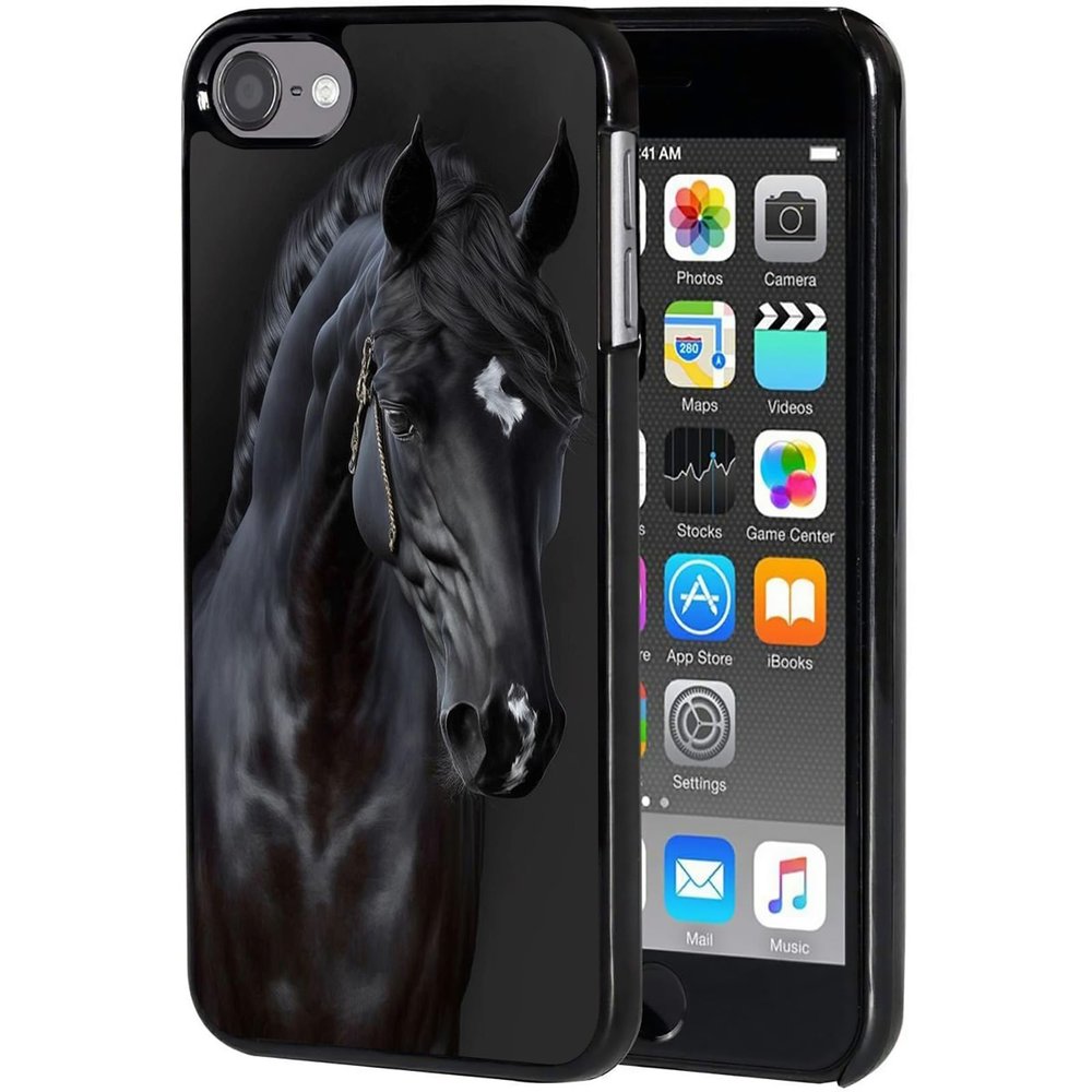 AIRWEE Case for iPod Touch 5th/6th/7th Generation, Slim Fit Shockproof & Lightweight Durable Cover for Apple iPod Touch, Drop Protection Hard PC Shell for Women Girls Men, Black Horse