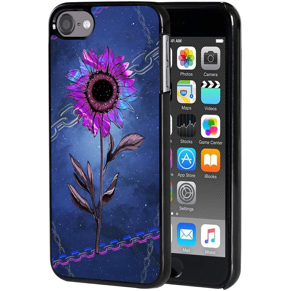 AIRWEE Case for iPod Touch 5th/6th/7th Generation, Slim Fit Shockproof & Lightweight Durable Cover for Apple iPod Touch, Drop Protection Hard PC Shell for Women Girls Men, Purple Rose Starry Sky