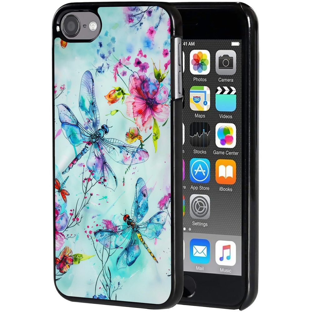 AIRWEE Case for iPod Touch 5th/6th/7th Generation, Slim Fit Shockproof & Lightweight Durable Cover for Apple iPod Touch, Drop Protection Hard PC Shell for Women Girls Men, Watercolor Dragonfly