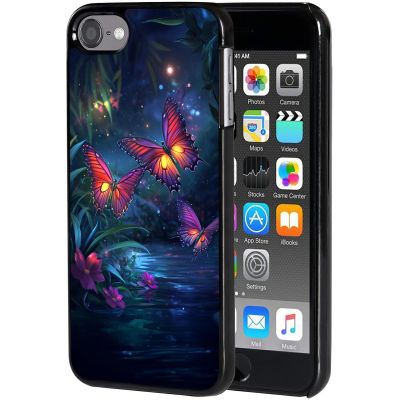 AIRWEE Case for iPod Touch 5th/6th/7th Generation, Slim Fit Shockproof & Lightweight Durable Cover for Apple iPod Touch, Drop Protection Hard PC Shell for Women Girls Men, Night Glow Butterfly
