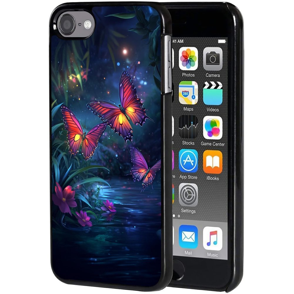 AIRWEE Case for iPod Touch 5th/6th/7th Generation, Slim Fit Shockproof & Lightweight Durable Cover for Apple iPod Touch, Drop Protection Hard PC Shell for Women Girls Men, Night Glow Butterfly