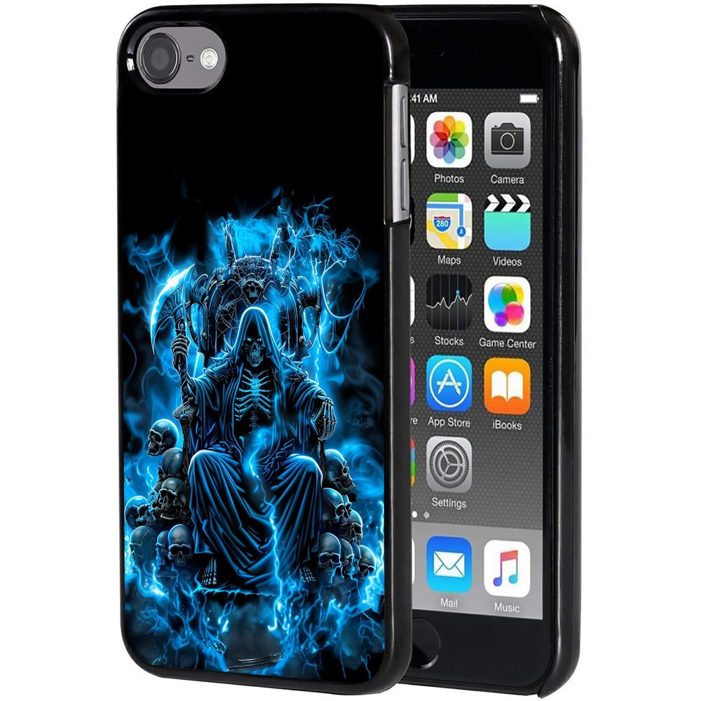 AIRWEE Case for iPod Touch 5th/6th/7th Generation, Slim Fit Shockproof & Lightweight Durable Cover for Apple iPod Touch, Drop Protection Hard PC Shell for Women Girls Men, Flame Skeleton