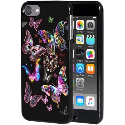 AIRWEE Case for iPod Touch 5th/6th/7th Generation, Slim Fit Shockproof & Lightweight Durable Cover for Apple iPod Touch, Drop Protection Hard PC Shell for Women Girls Men, Colorful Glowing Butterfly